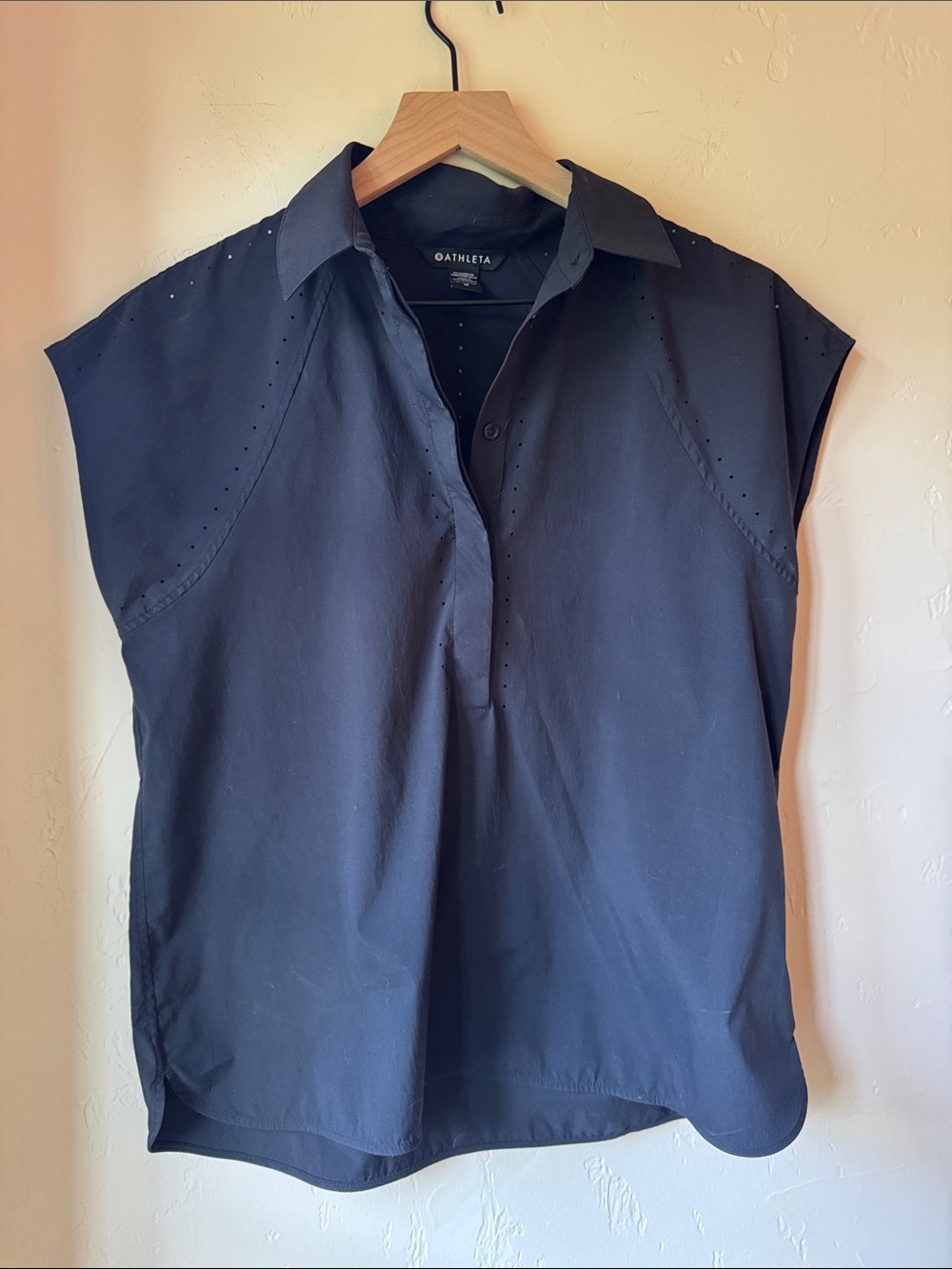 Athleta Black Cap-Sleeve Button Down Polo